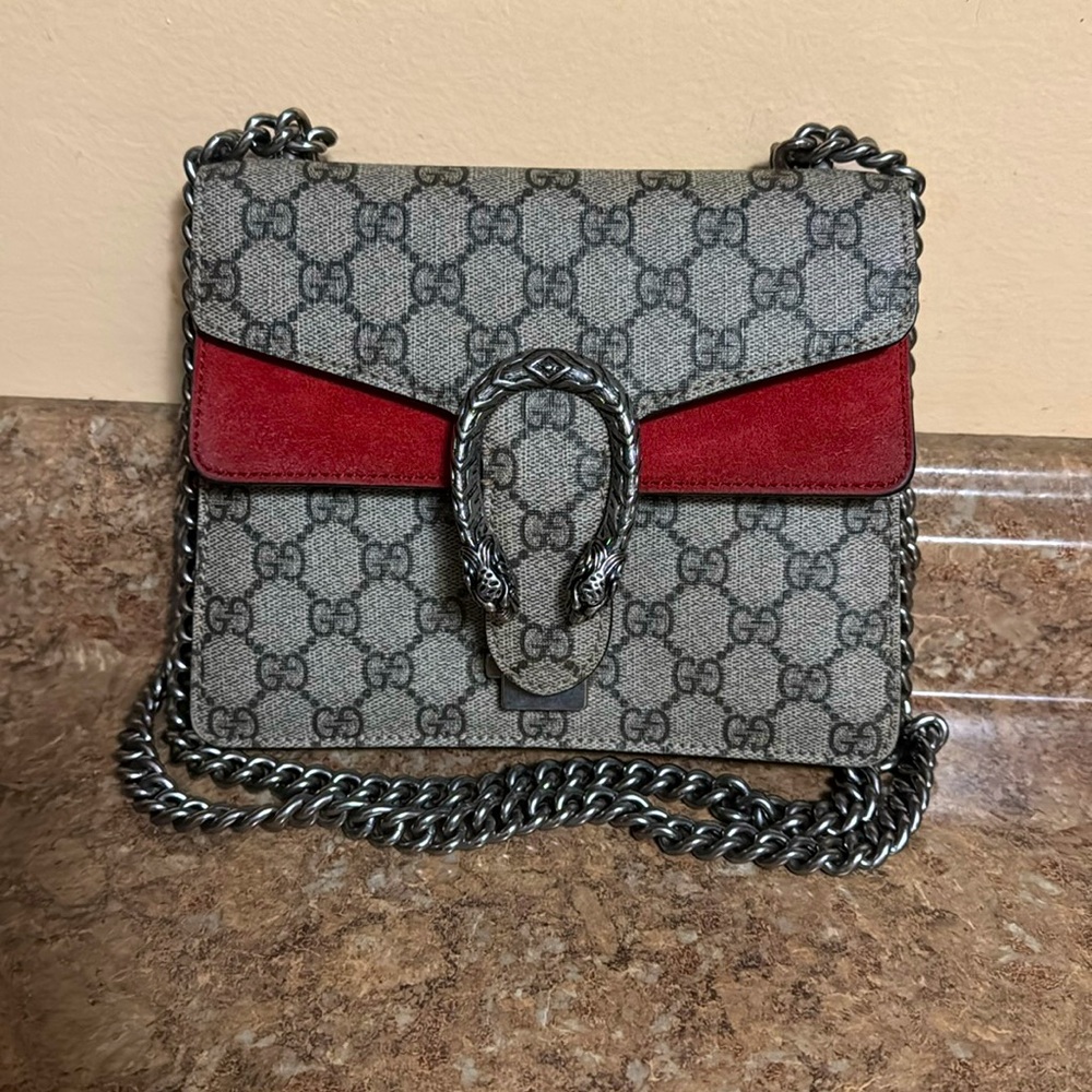GG Supreme Monogram Mini Dionysus Shoulder Bag Hibiscus Red